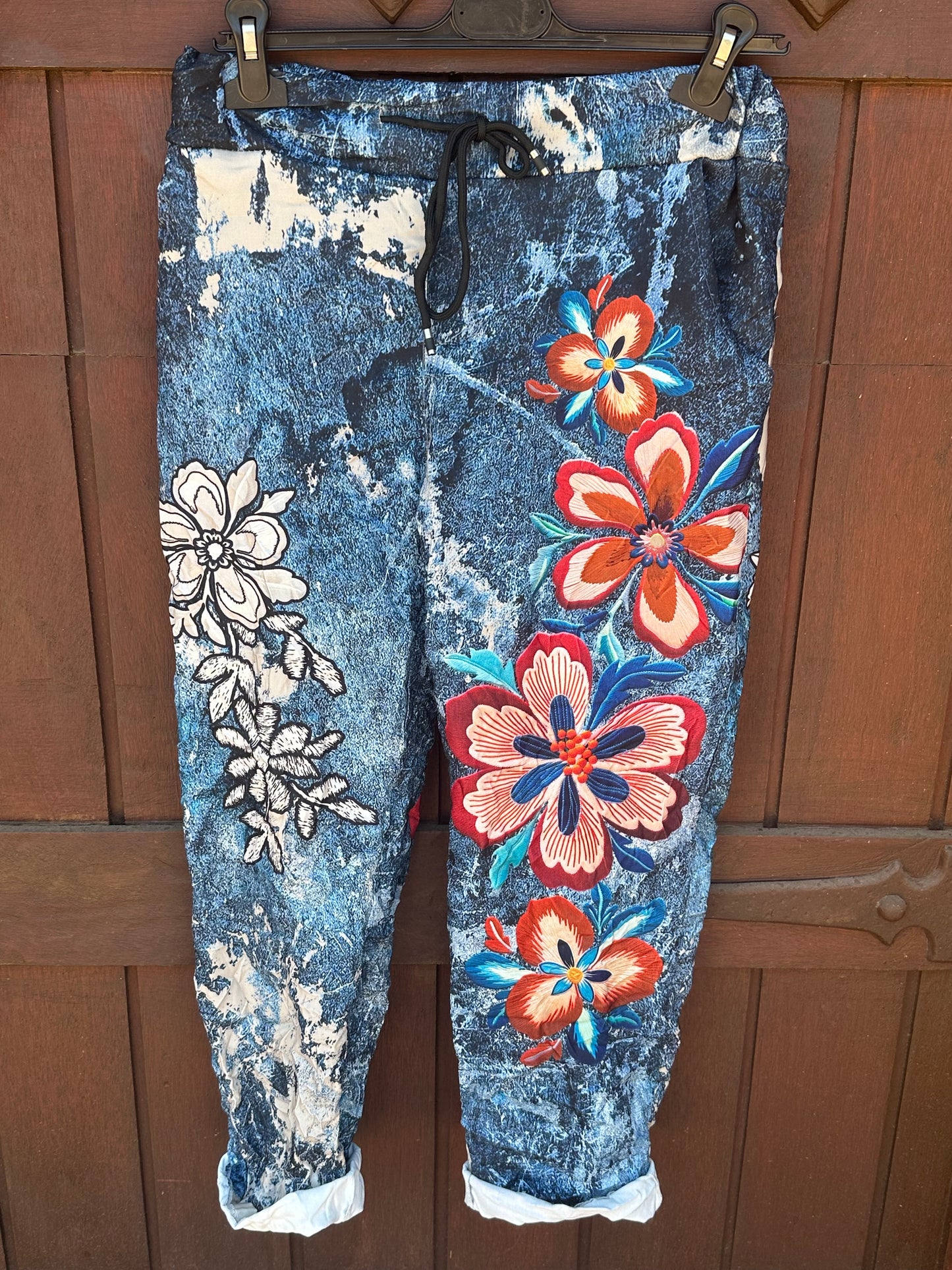 Denim Flower Comfy Pants