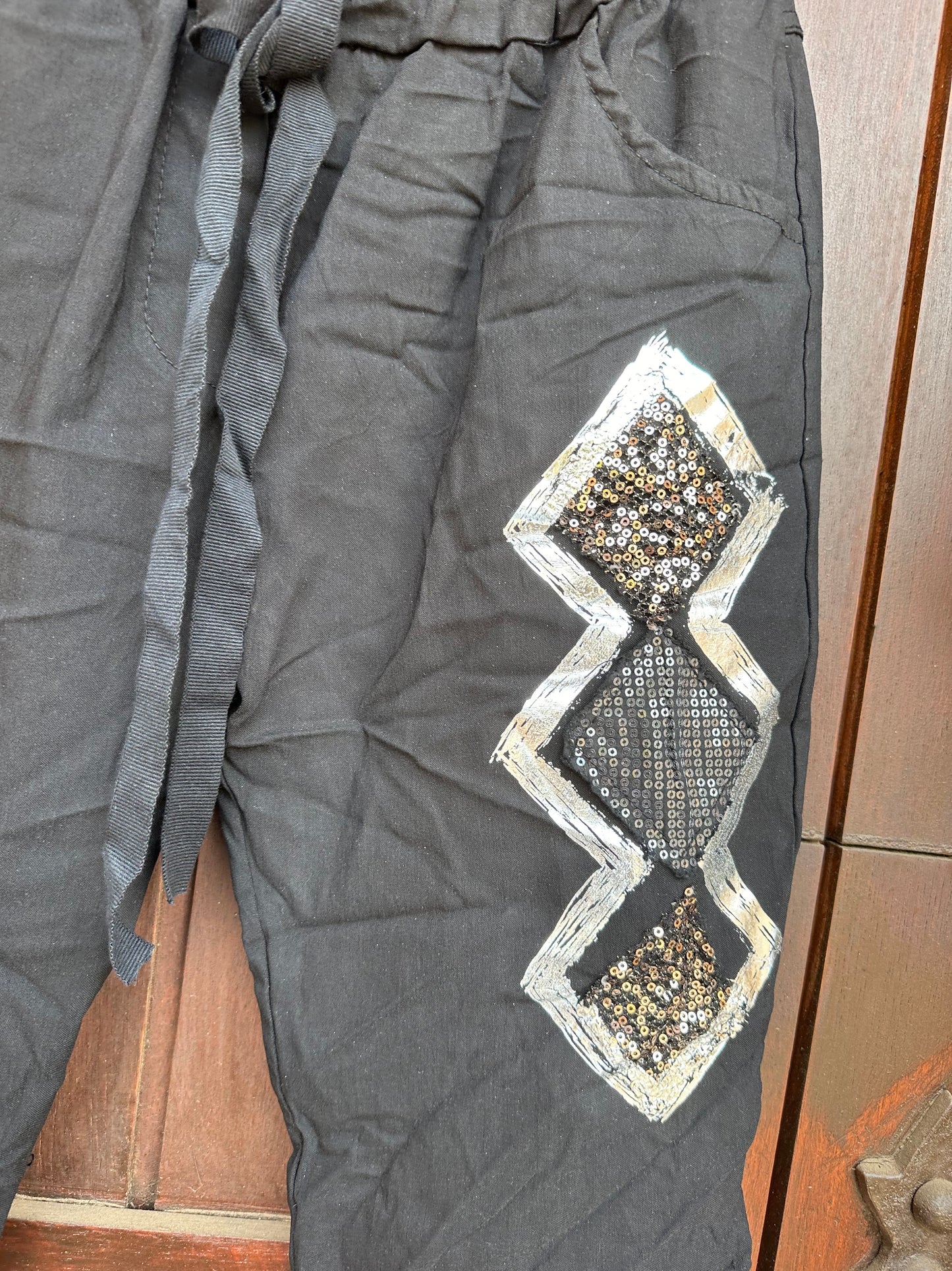 Diamond Sequin Pants Black