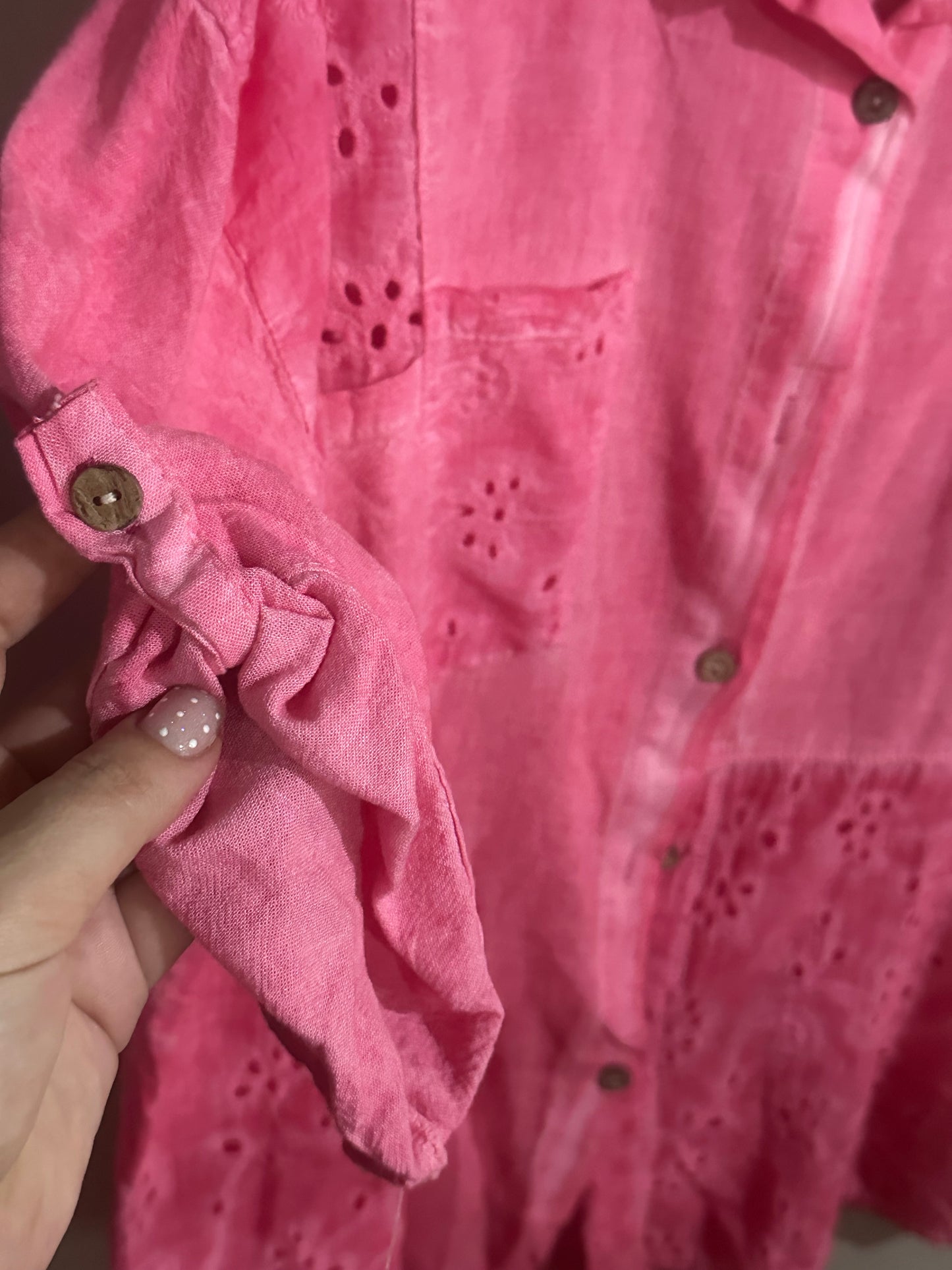 Linen Patch Blouse Fuschia