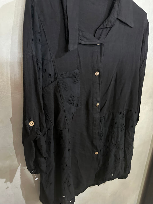 Linen Patch Blouse Black