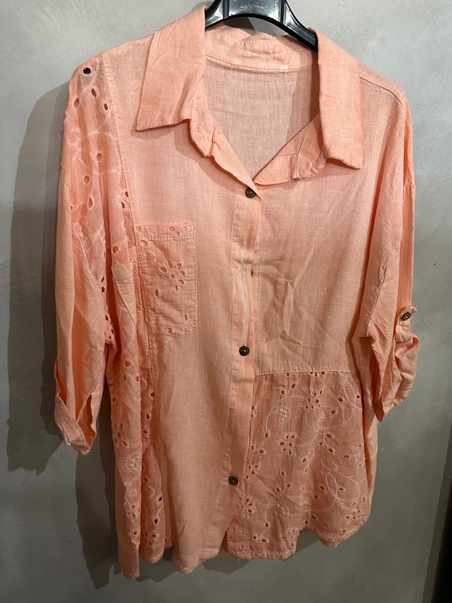 Linen Patch Blouse Peach