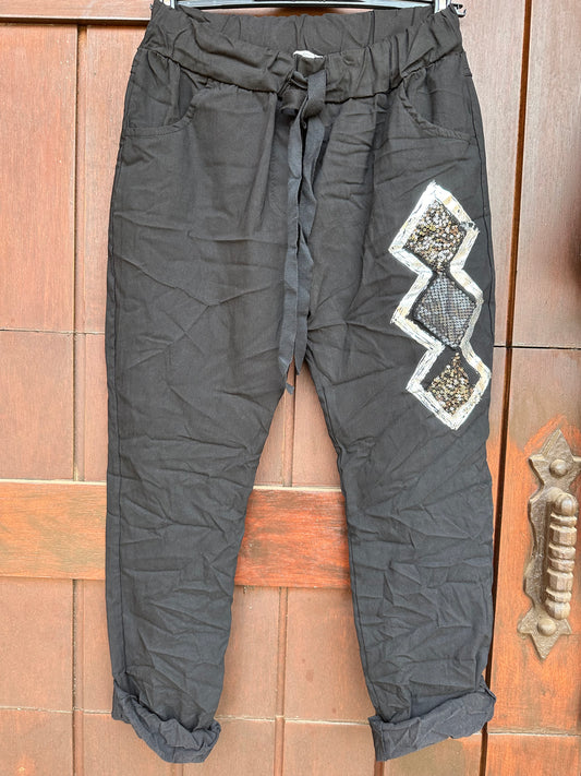 Diamond Sequin Pants Black