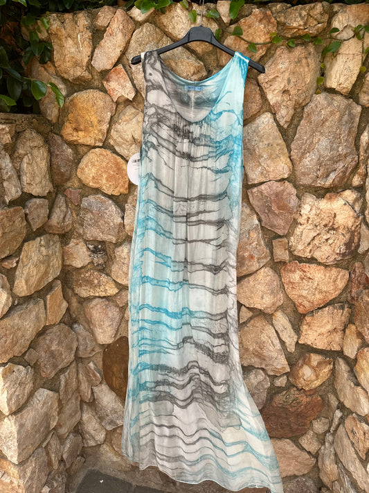 Silk Tie Dye Dress Turquoise