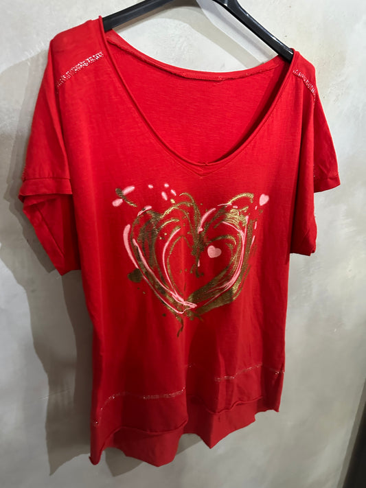 Foil Heart Blouse Red