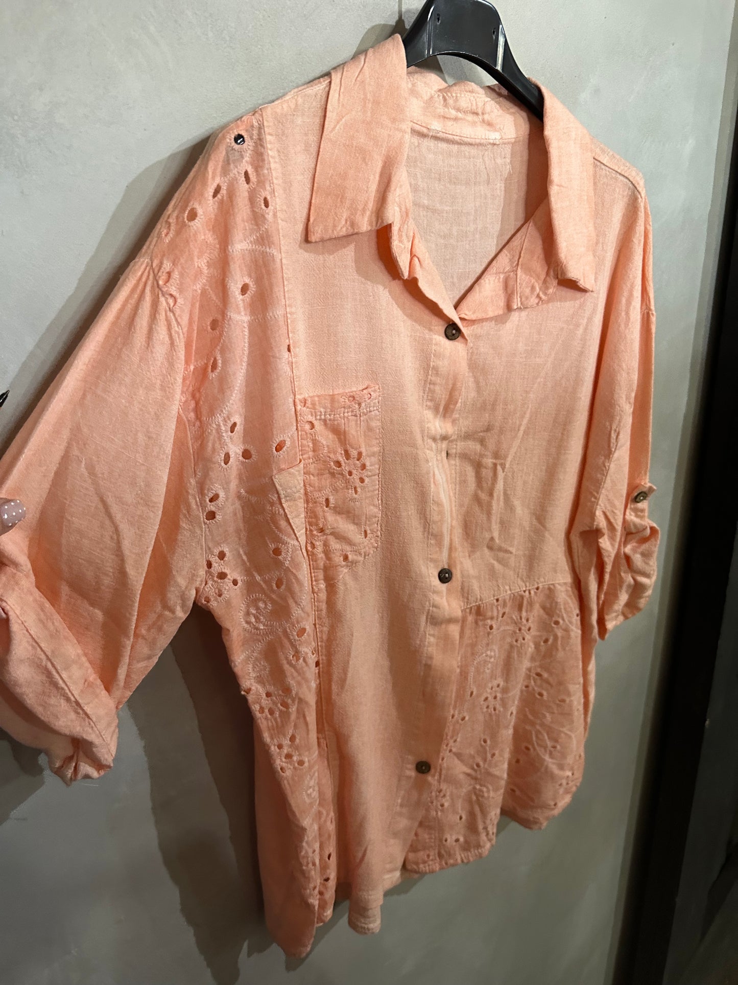 Linen Patch Blouse Peach