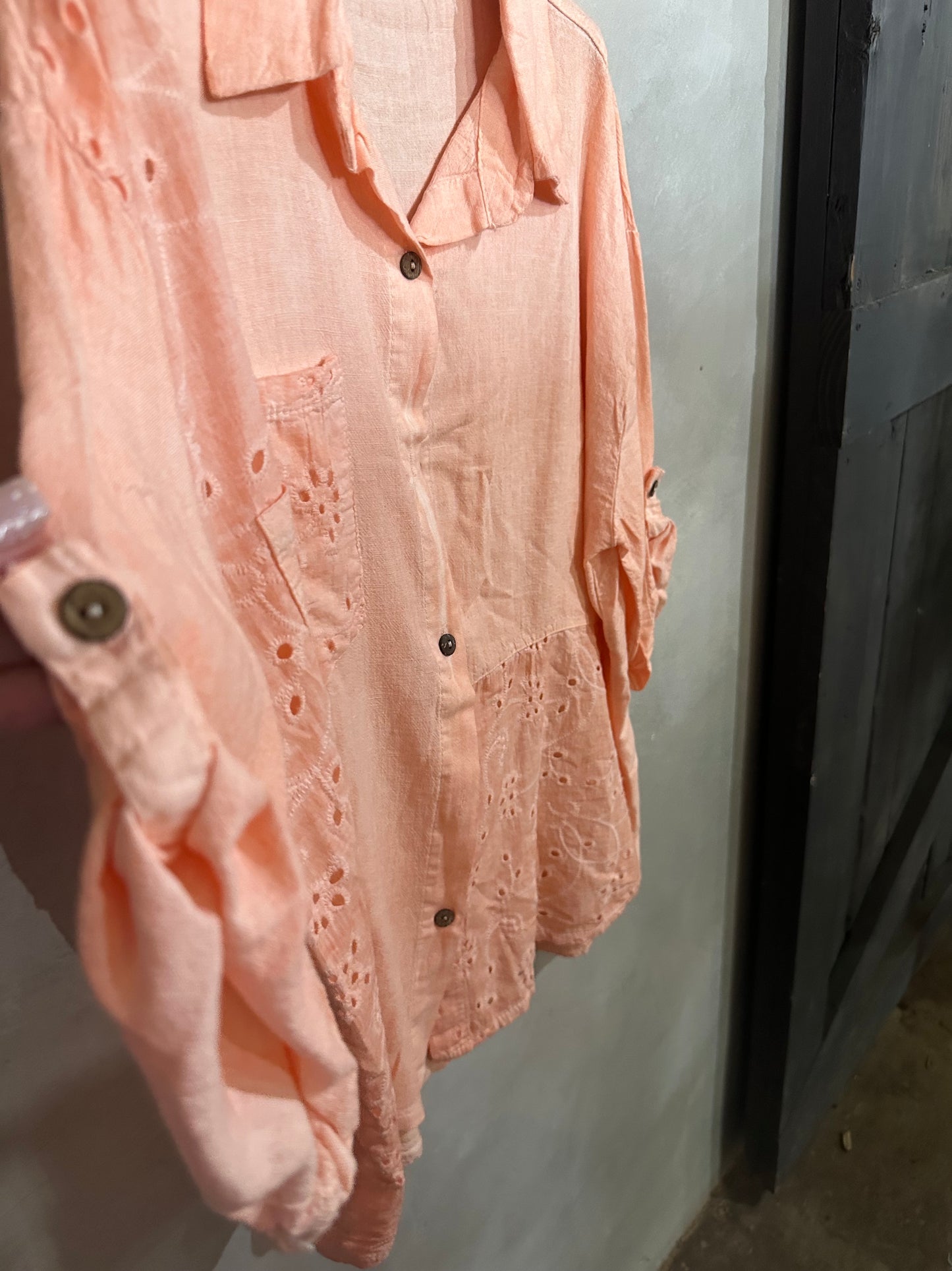 Linen Patch Blouse Peach