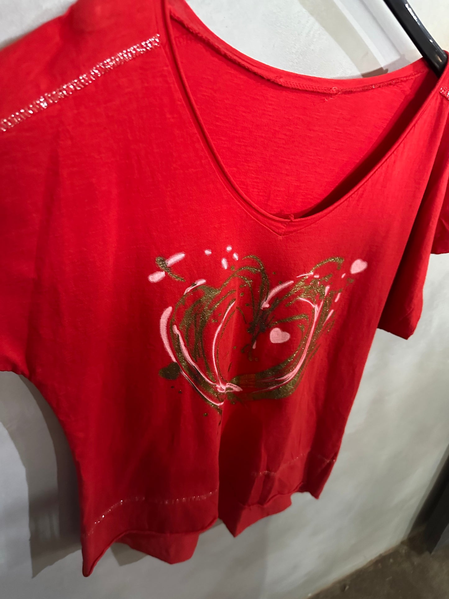 Foil Heart Blouse Red