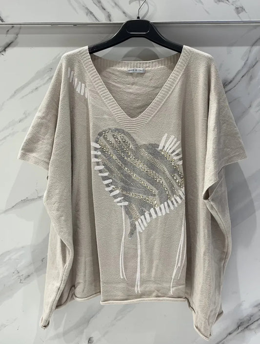 Heart strings Poncho Beige